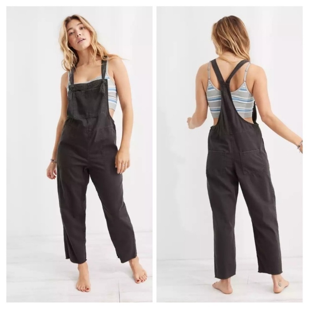 Aerie Werk & Play Twill Overalls Size XS Dark Gray pockets